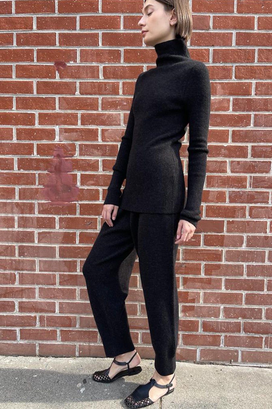 Lauren Manoogian | Rib Mockneck In Black Melange