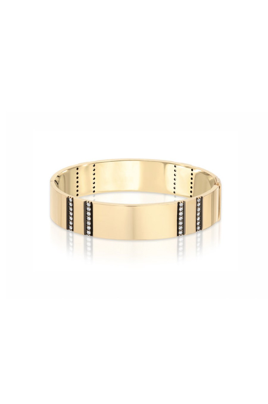 Nancy Newberg | Double Diamond Stripe 14K Yellow Gold Bangle With Black Ruthenium Bevel Trim