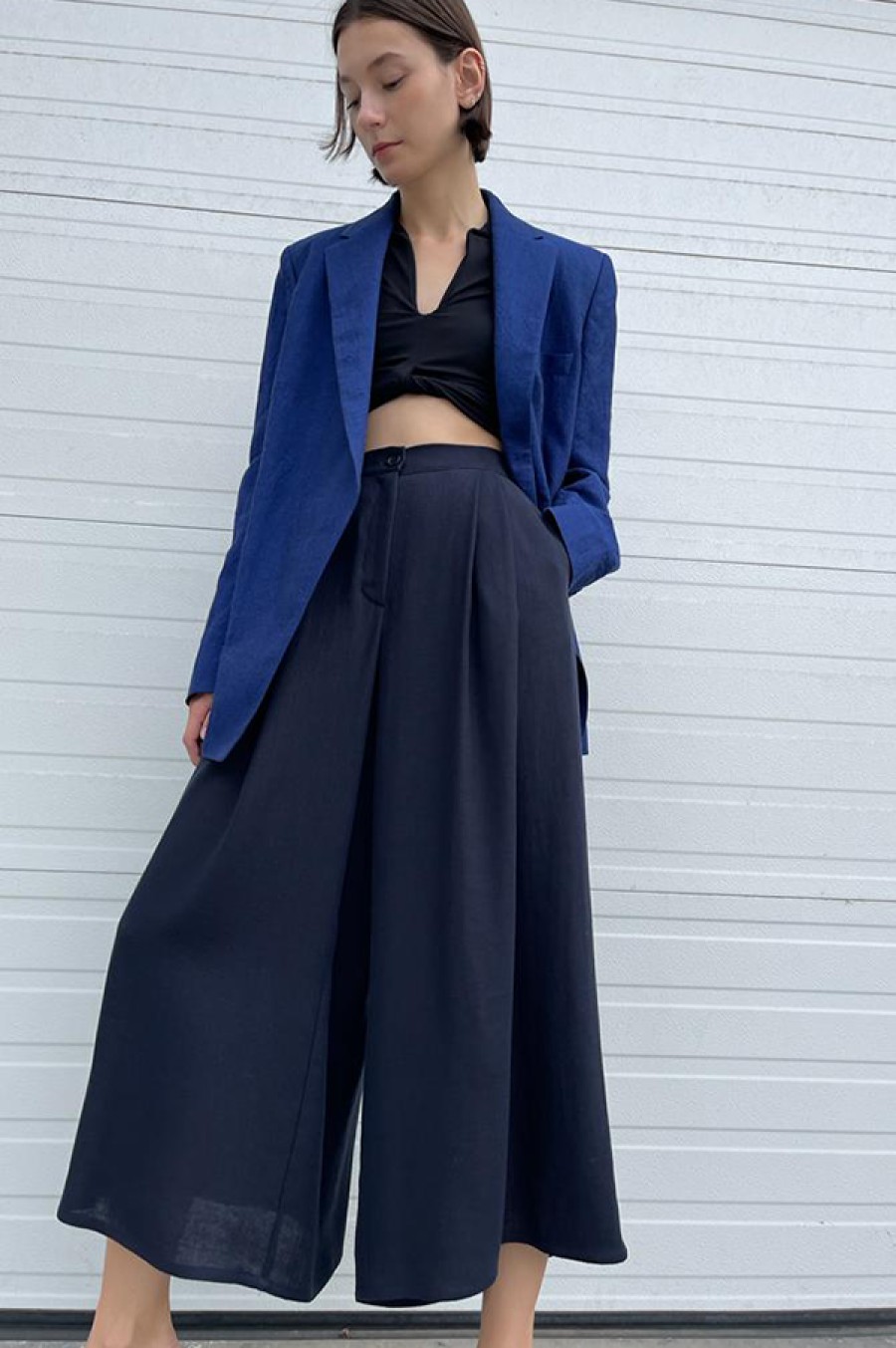 Dusan | Wide Leg Linen Pants In Navy