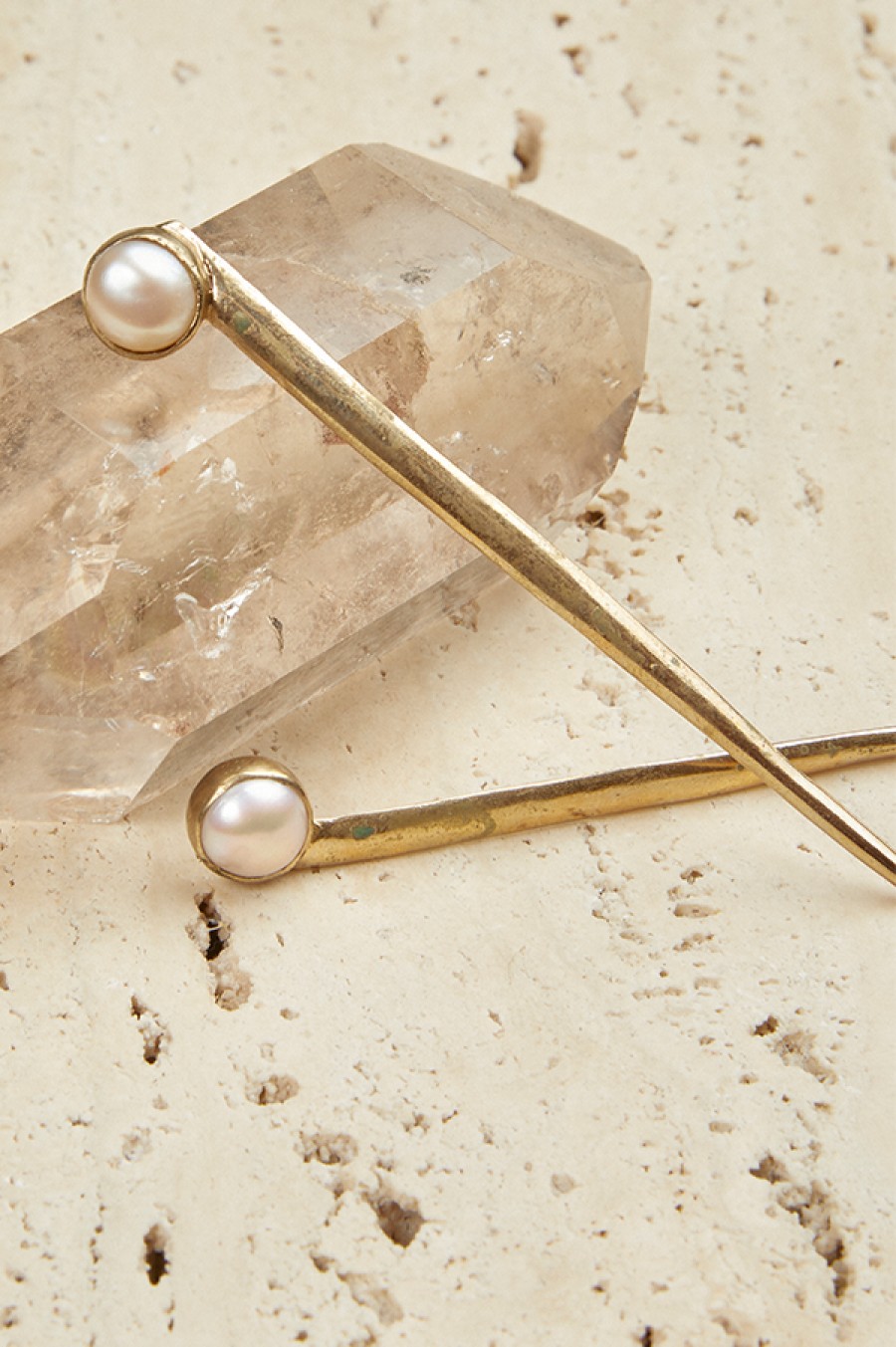 Aesa | Long Brass Pearl Earrings