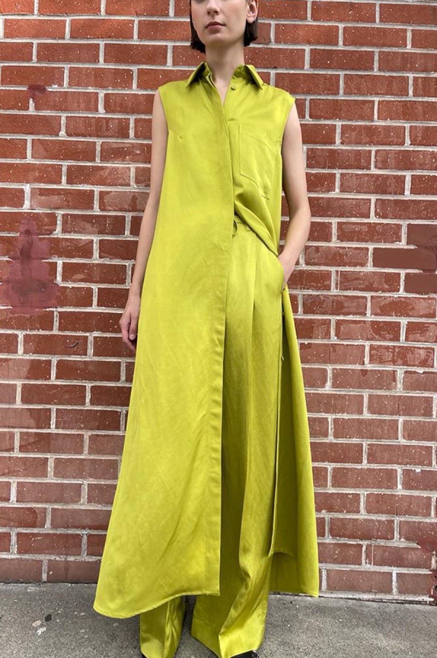 Christian Wijnants | Dade Sleeveless Shirt Dress In Anis Green