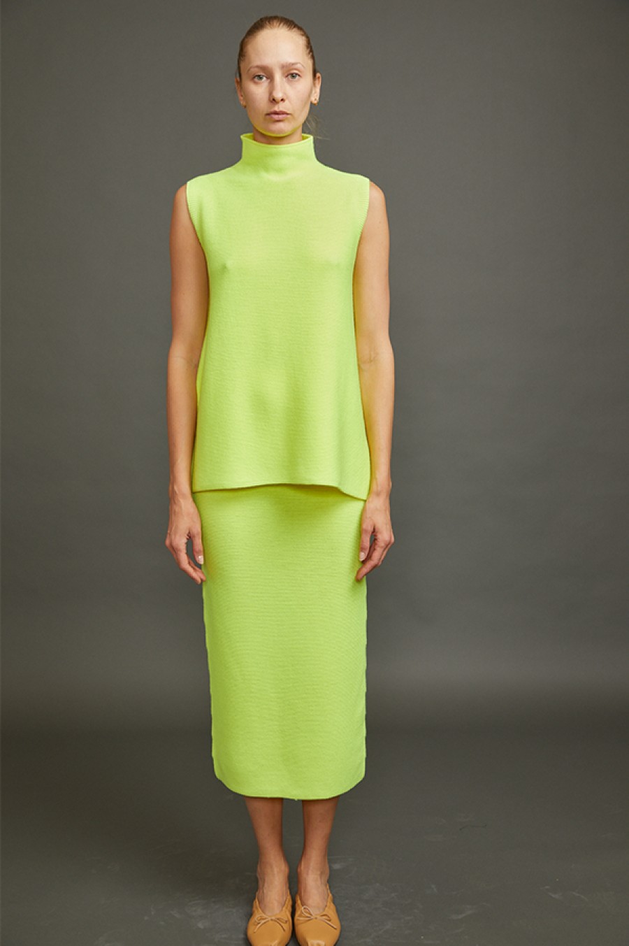 Christian Wijnants | Kewi Whole Garment Knit Sleeveless Top In Fluorescent Yellow (Sold Out)