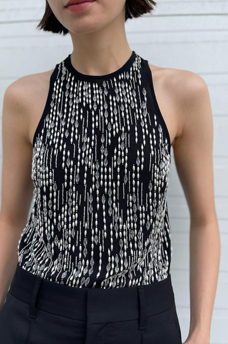 Maria McManus | Hand Beaded Racer Top In Black