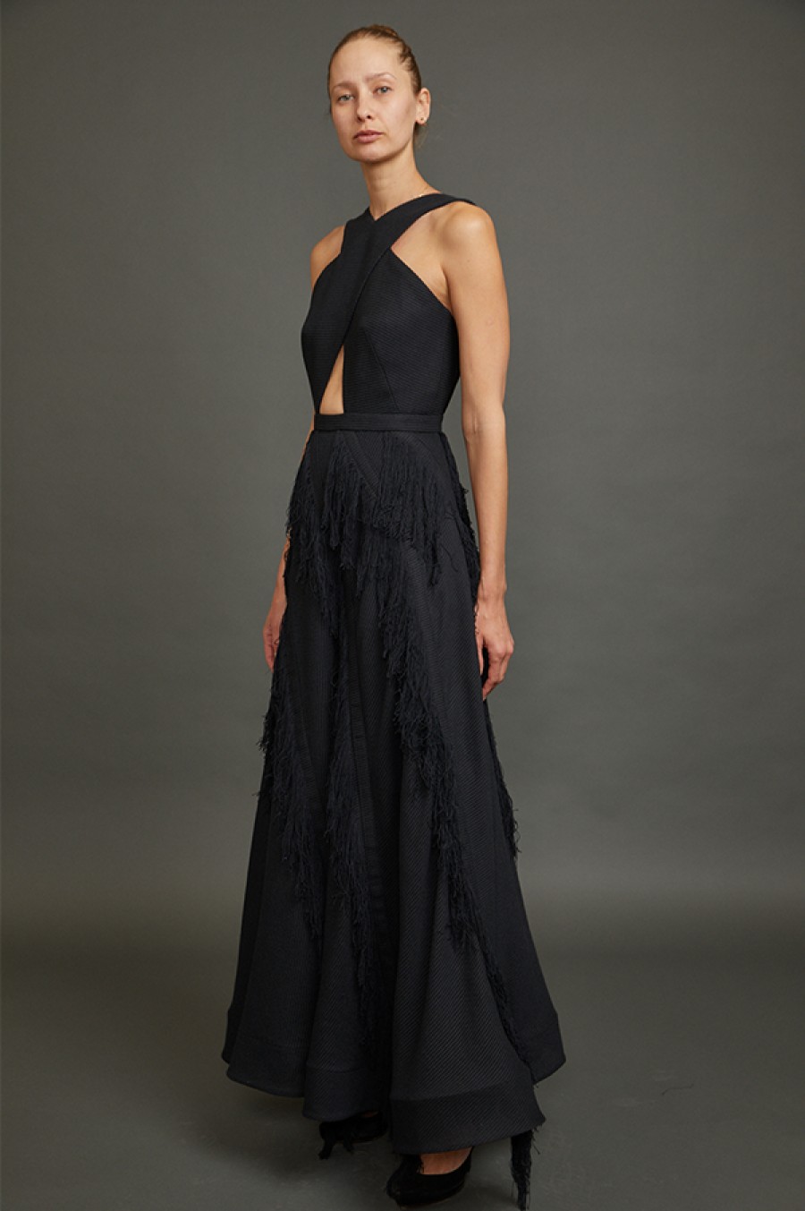 Valery Kovalska | Woven Fringe Maxi Dress In Black (Sold Out)