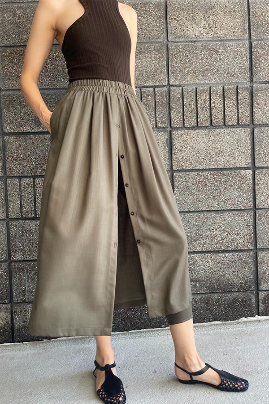 Dusan | Slim Tapered Pants With Skirt In Military