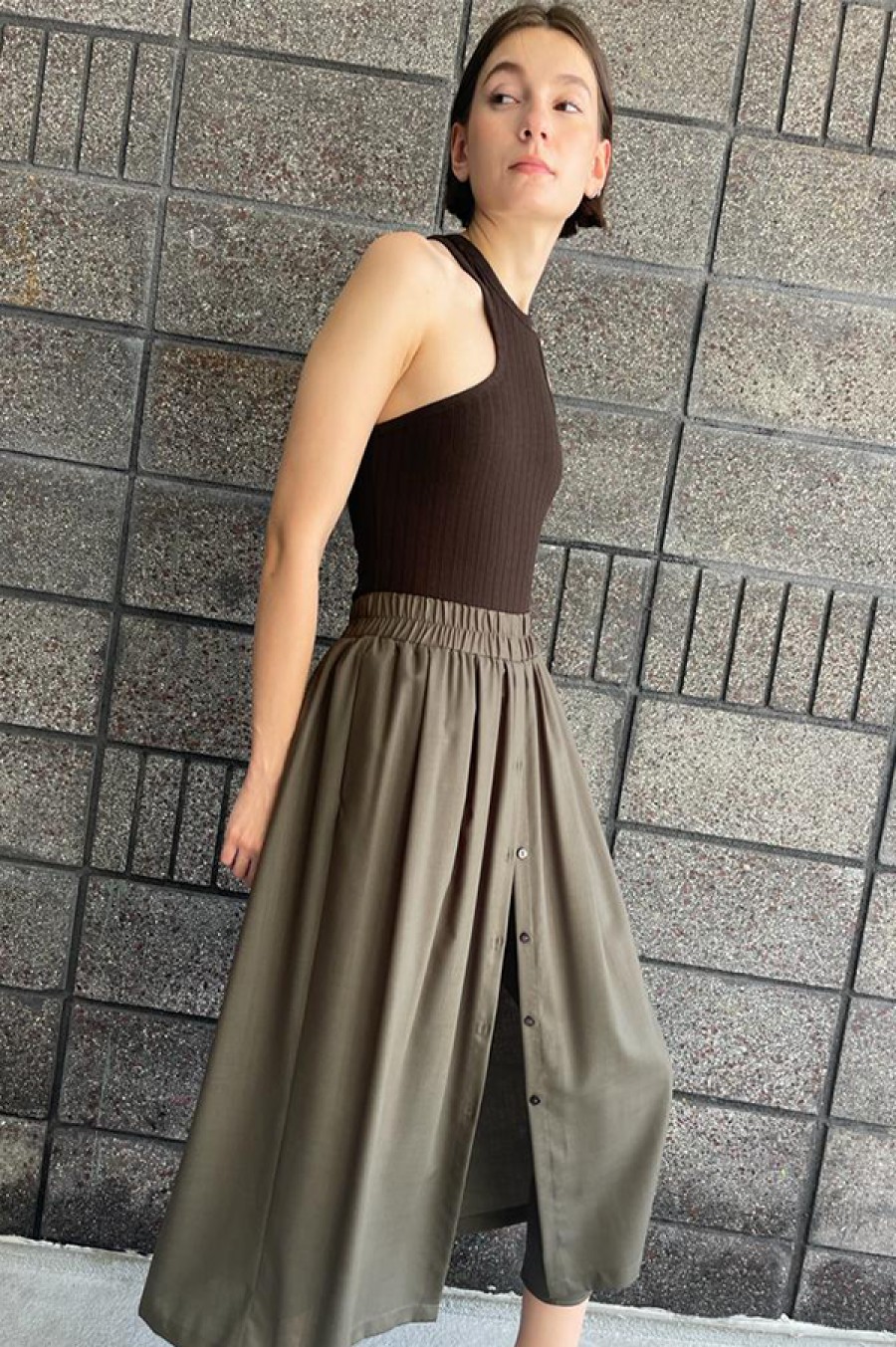 Dusan | Slim Tapered Pants With Skirt In Military