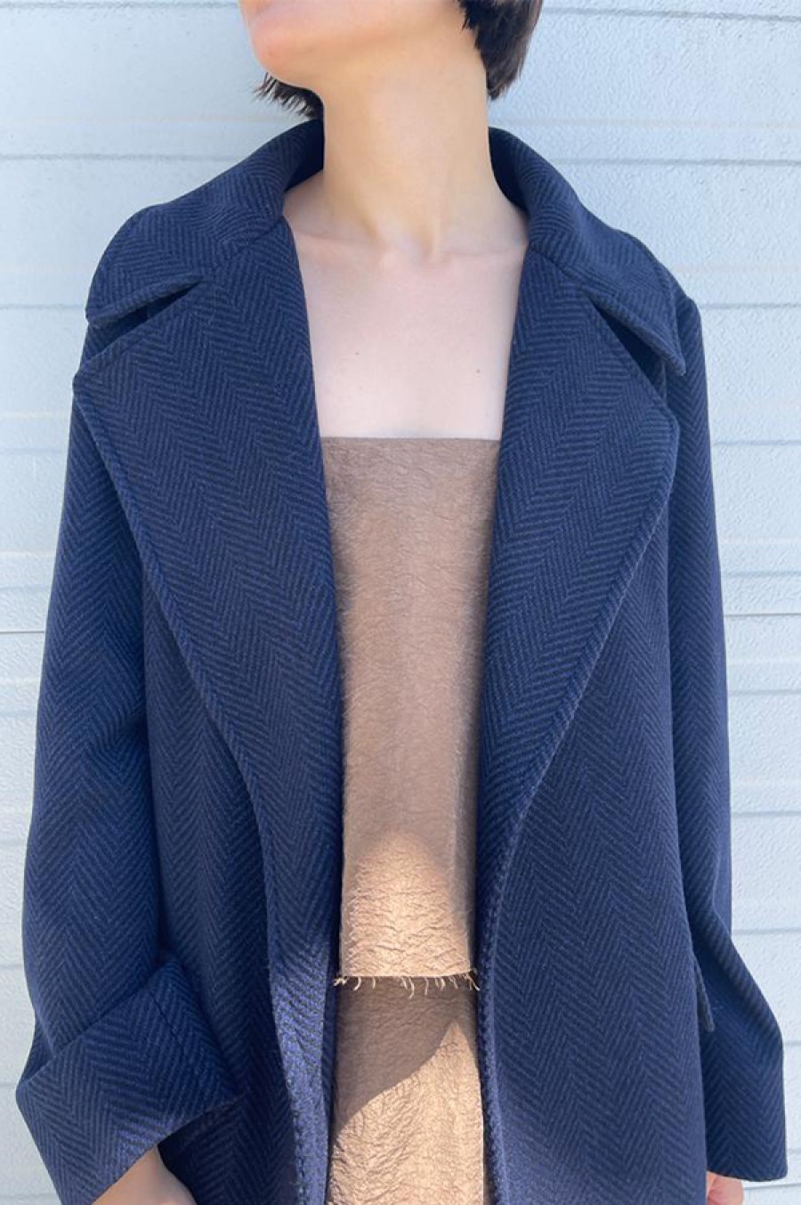 Dusan | Structured Herringbone Coat In Navy (Sold Out)