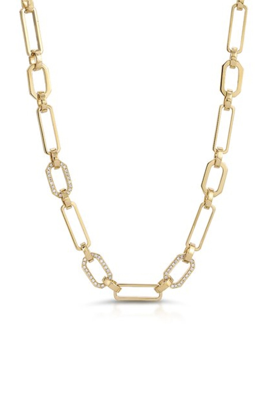 Nancy Newberg | Mixed Link Necklace With 3 Center Diamond Links