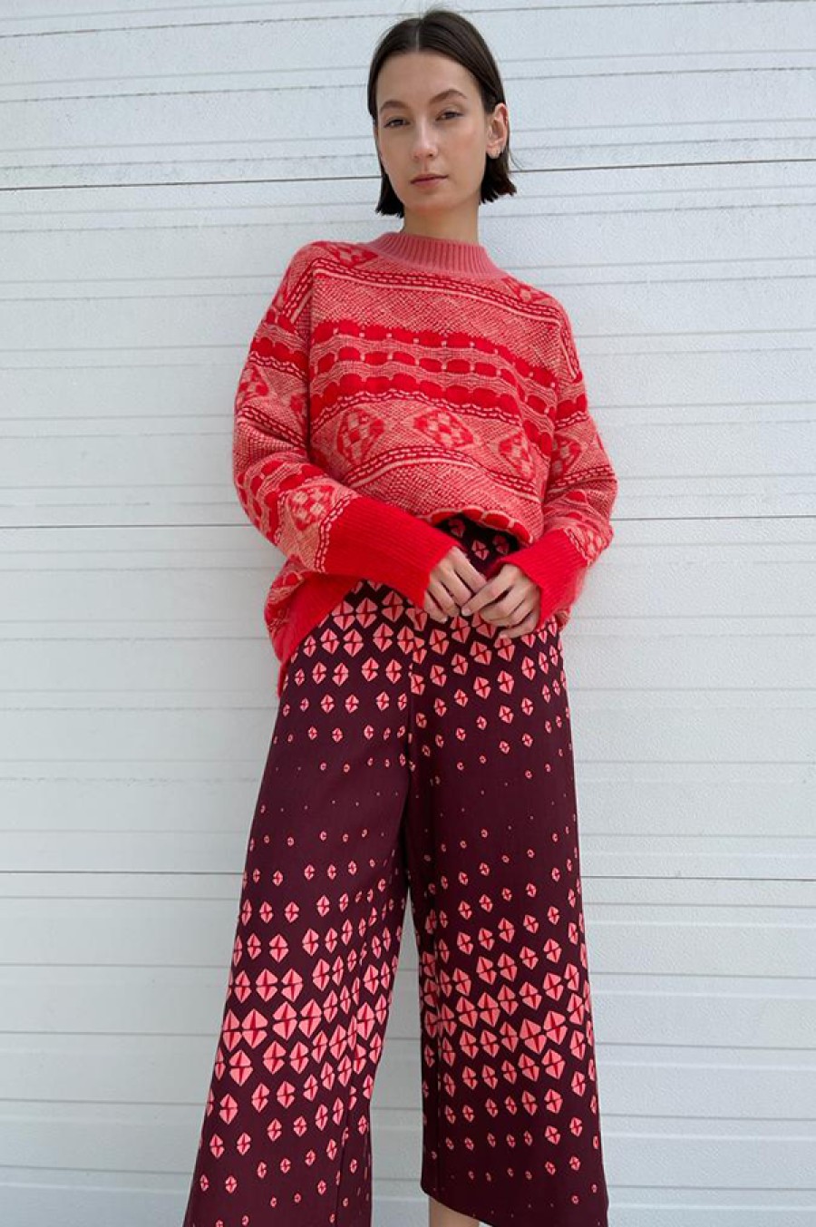 Odeeh | Cropped Wide Leg Gaucho Pants In Merlot