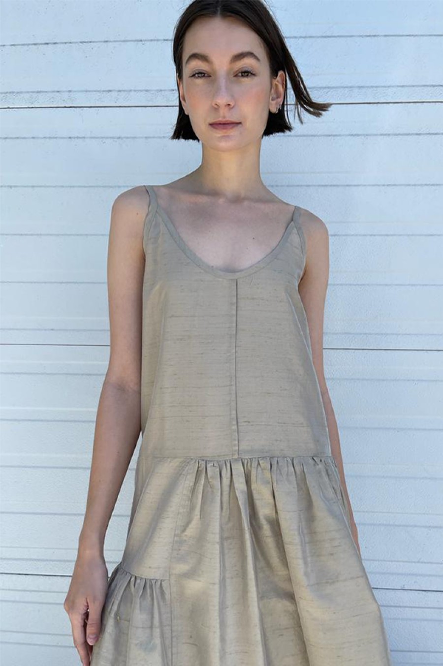 Chelsea Mak | Sofia Silk Slip Dress In Taupe