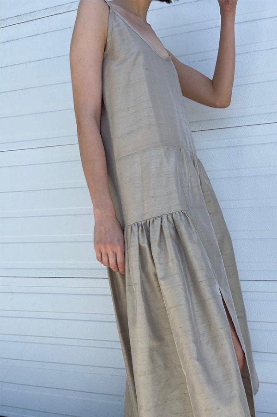 Chelsea Mak | Sofia Silk Slip Dress In Taupe