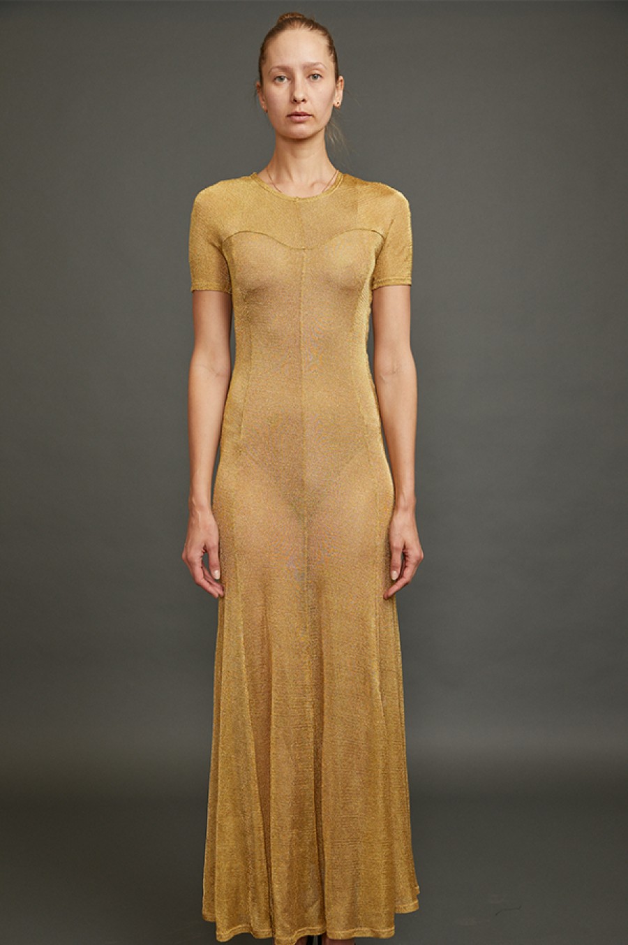 Valery Kovalska | Metallic Gold Sunrise Sparkle Knit Dress