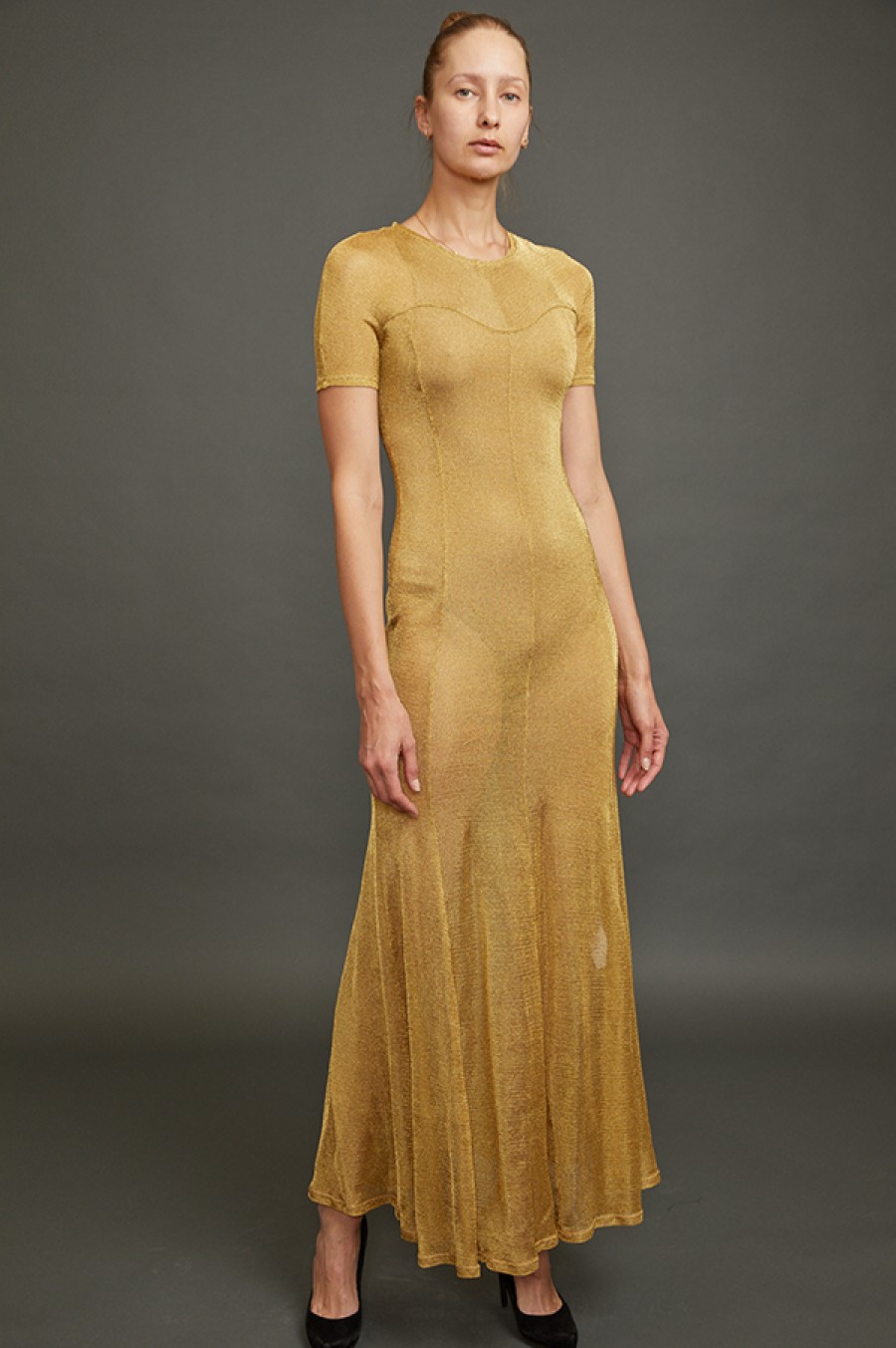 Valery Kovalska | Metallic Gold Sunrise Sparkle Knit Dress