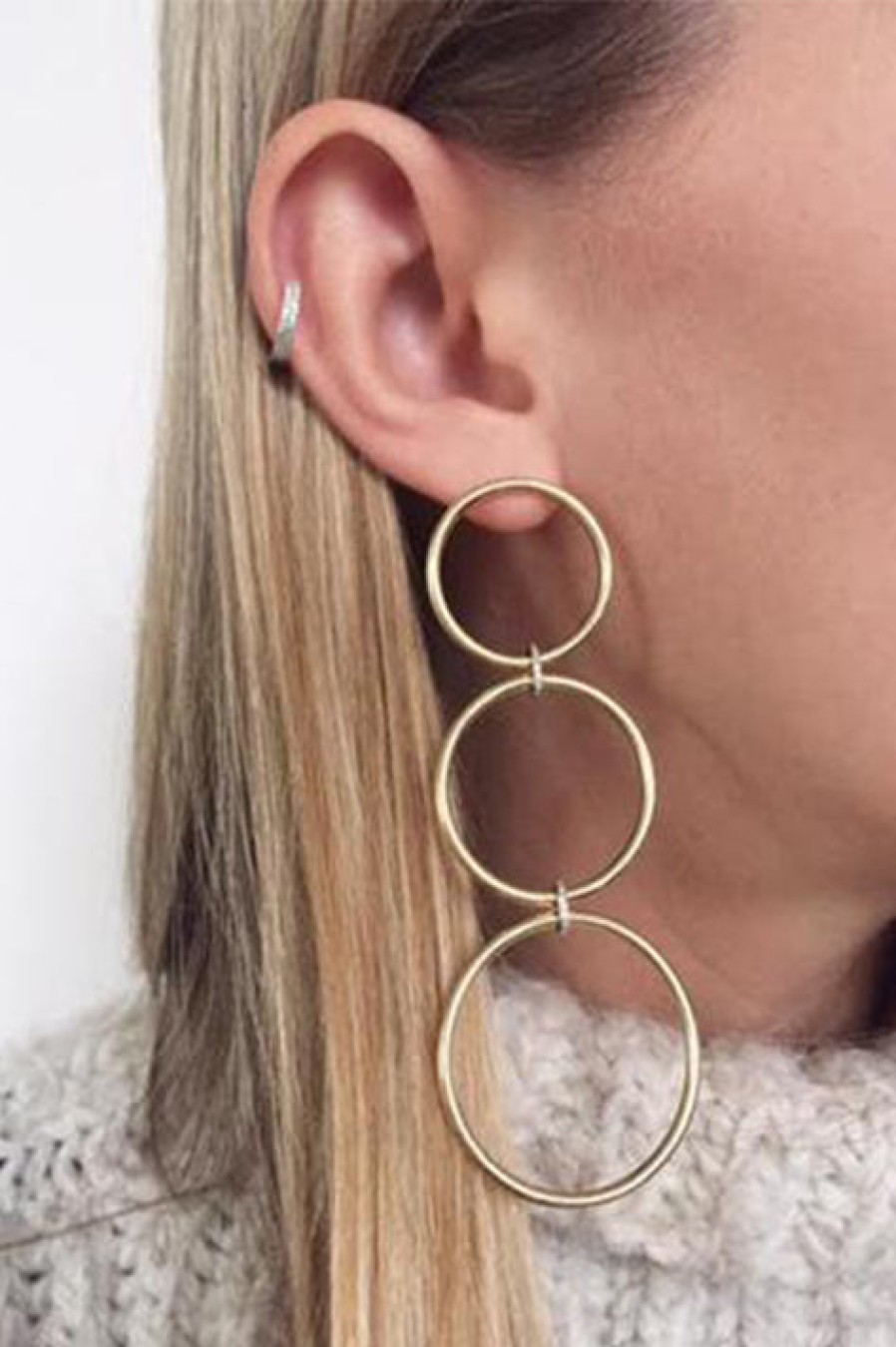 Eriness | Large Triple Loops With Diamond Links Earrings