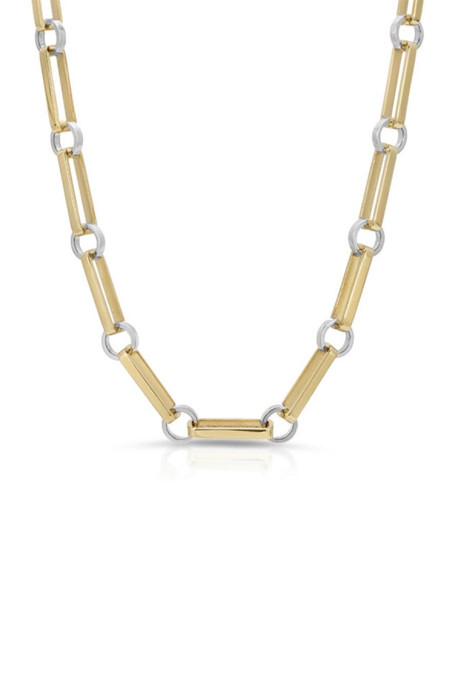 Nancy Newberg | 14K Yellow Gold Oval Link Necklace With Silver Rondelles