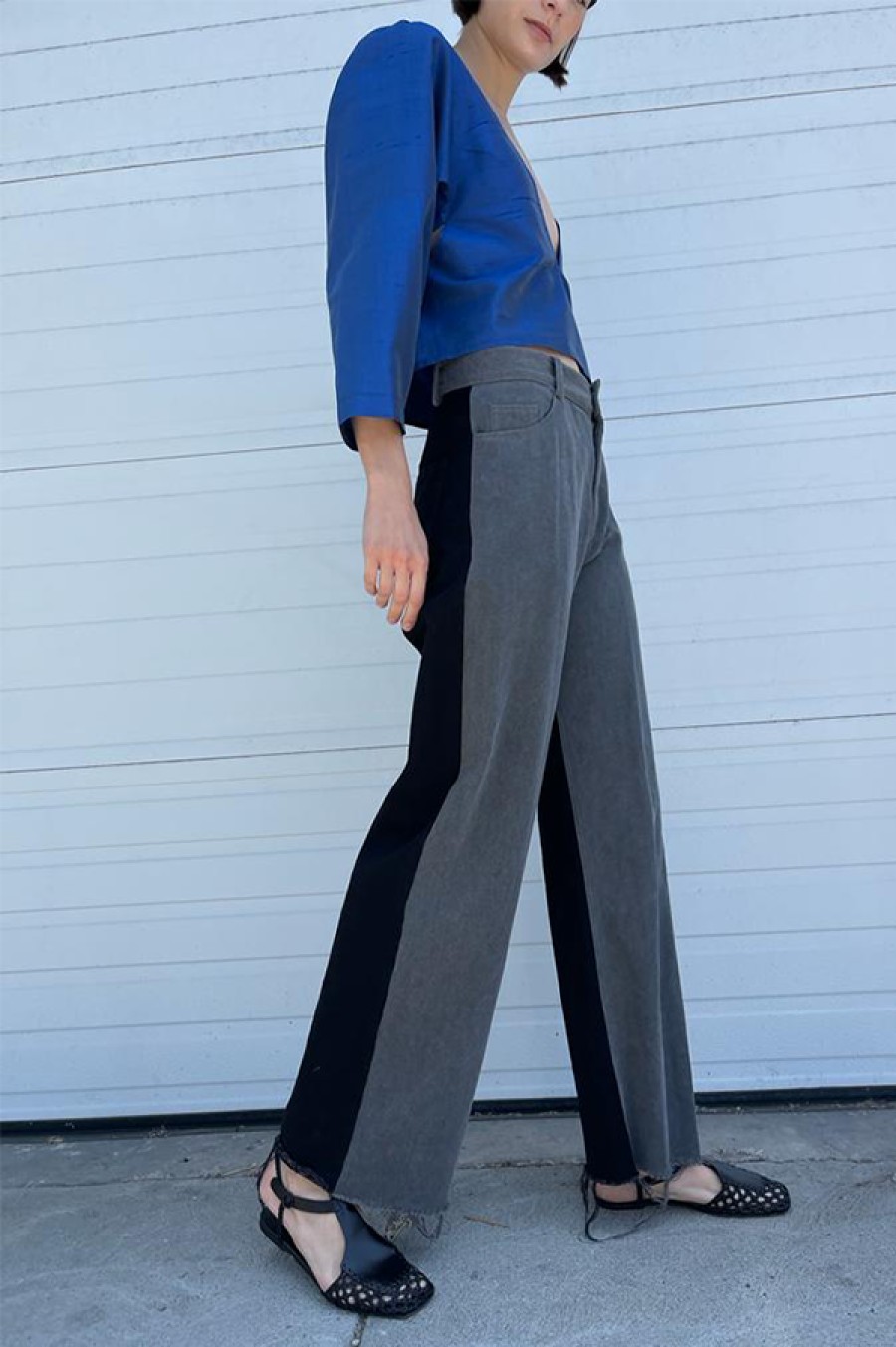 Nomia | Two Tone Wide Leg Jeans In Gray/Black