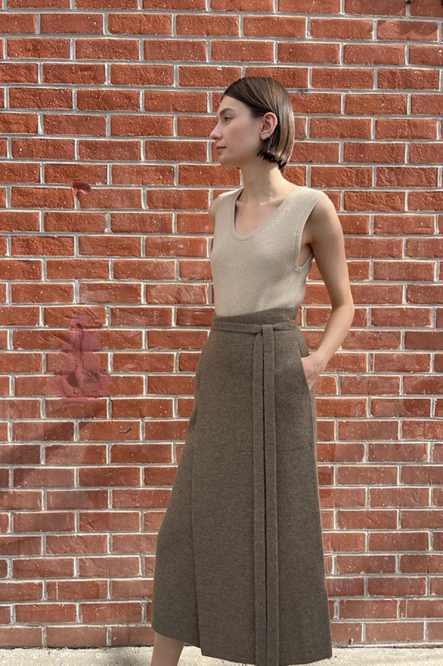 Lauren Manoogian | Double Knit Apron Skirt In Mushroom