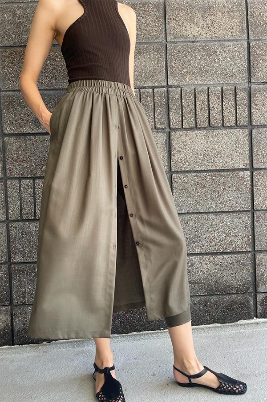 Dusan | Slim Tapered Pants With Skirt In Military