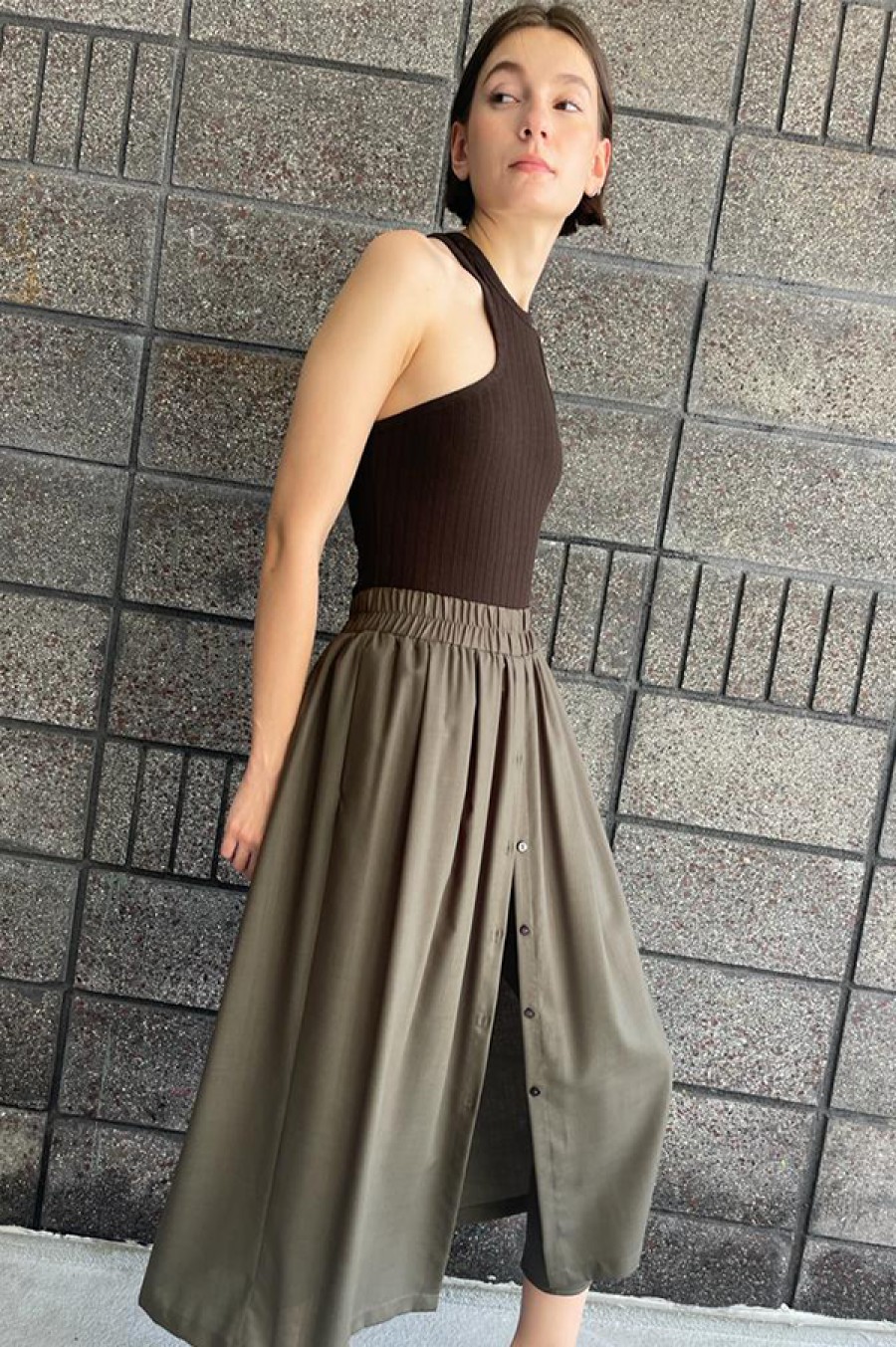 Dusan | Slim Tapered Pants With Skirt In Military