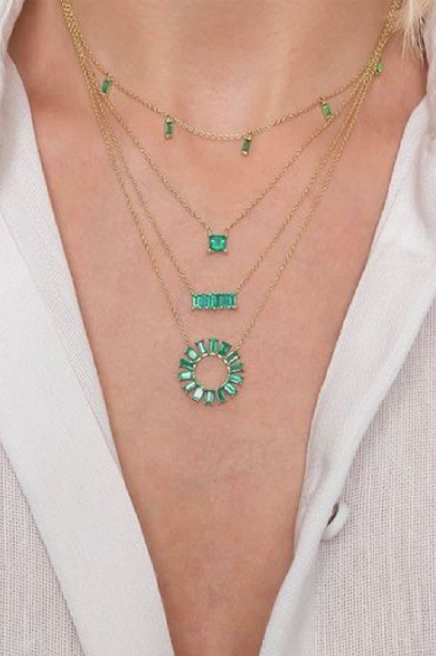 Eriness | Emerald Baguette Staple Necklace