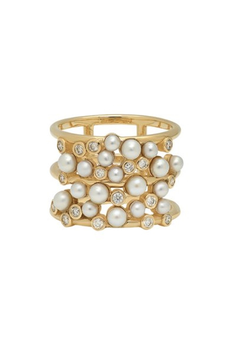 Nancy Newberg | 14K Yellow Gold Pearl And Diamond Cluster Ring