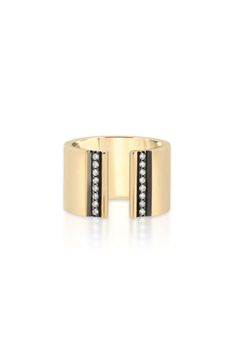 Nancy Newberg | Open Front 14K Cigar Band With Diamond Stripes And Black Ruthenium Trim