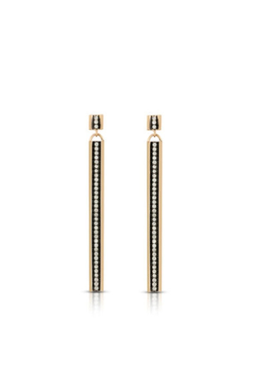 Nancy Newberg | Diamond Striped Stick Earrings In 14K Gold With Black Ruthenium Bevel Trim