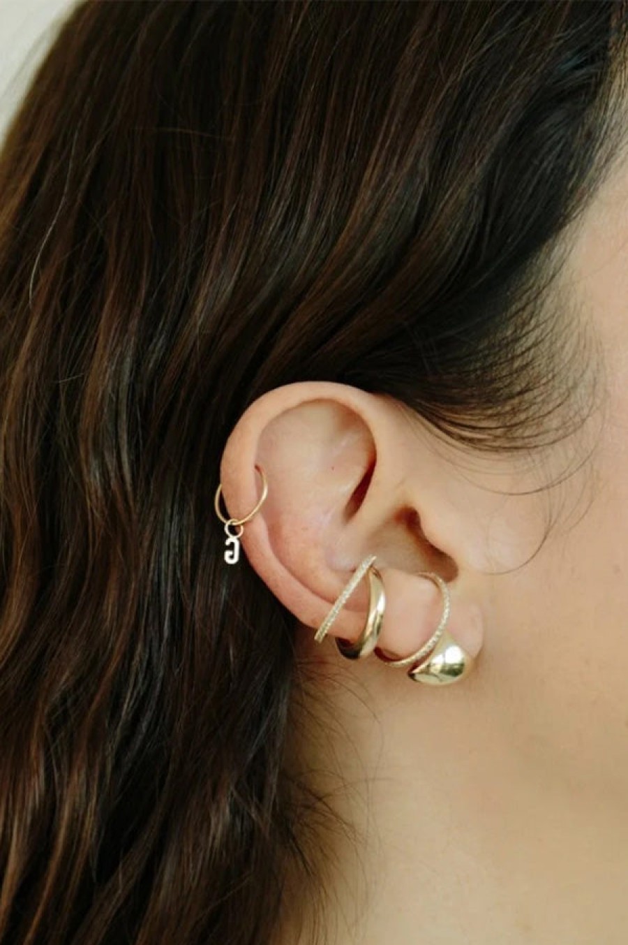 Gabriela Artigas | Single Initial On Baby Hoop Earring