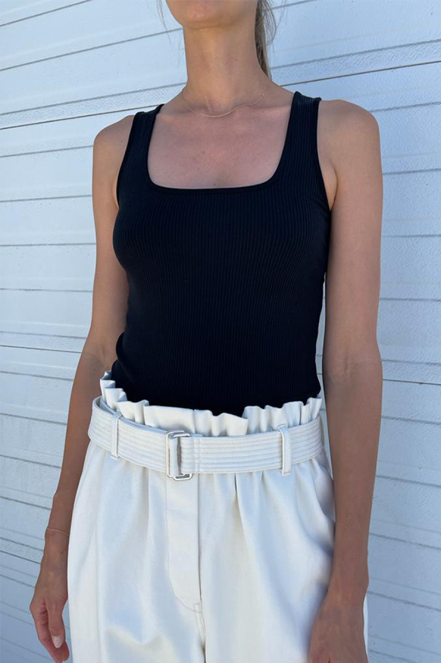 RicherPoorer | Black Vintage Ribbed Square Neck Tank