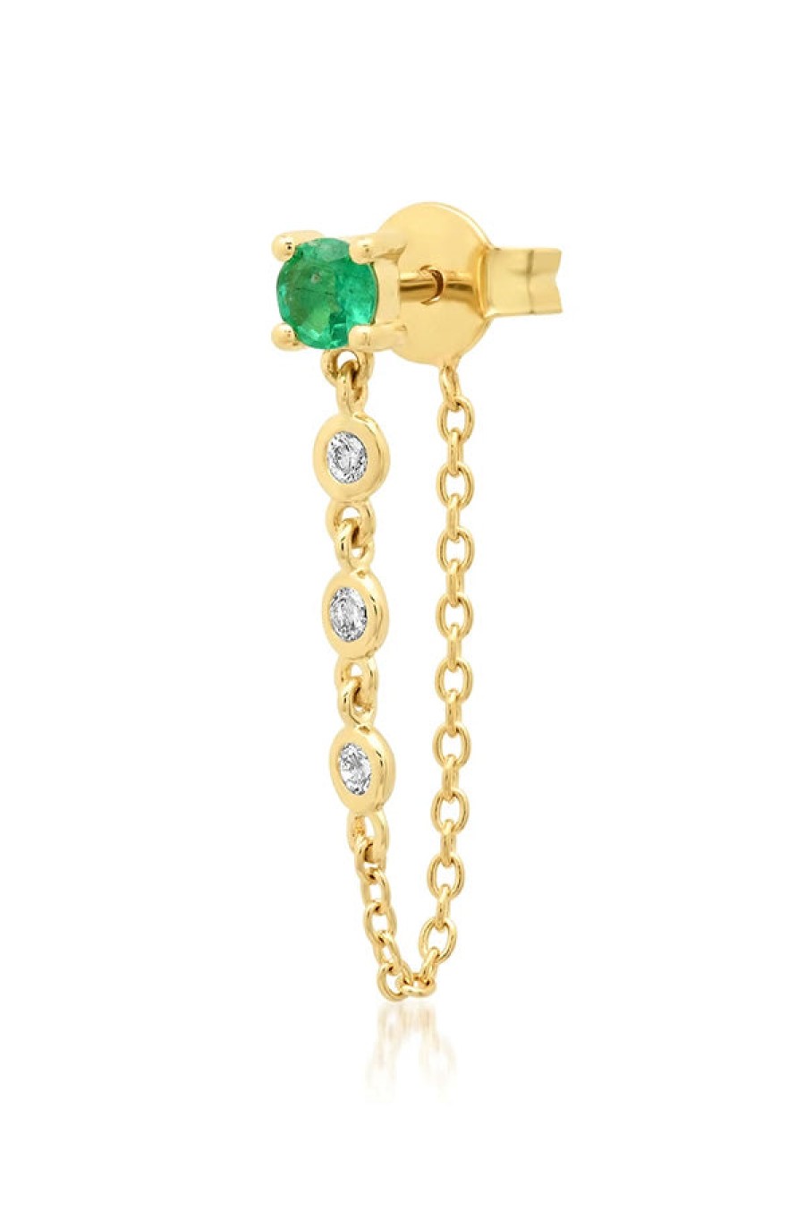 Eriness | Single Emerald Stud With Diamond Chain