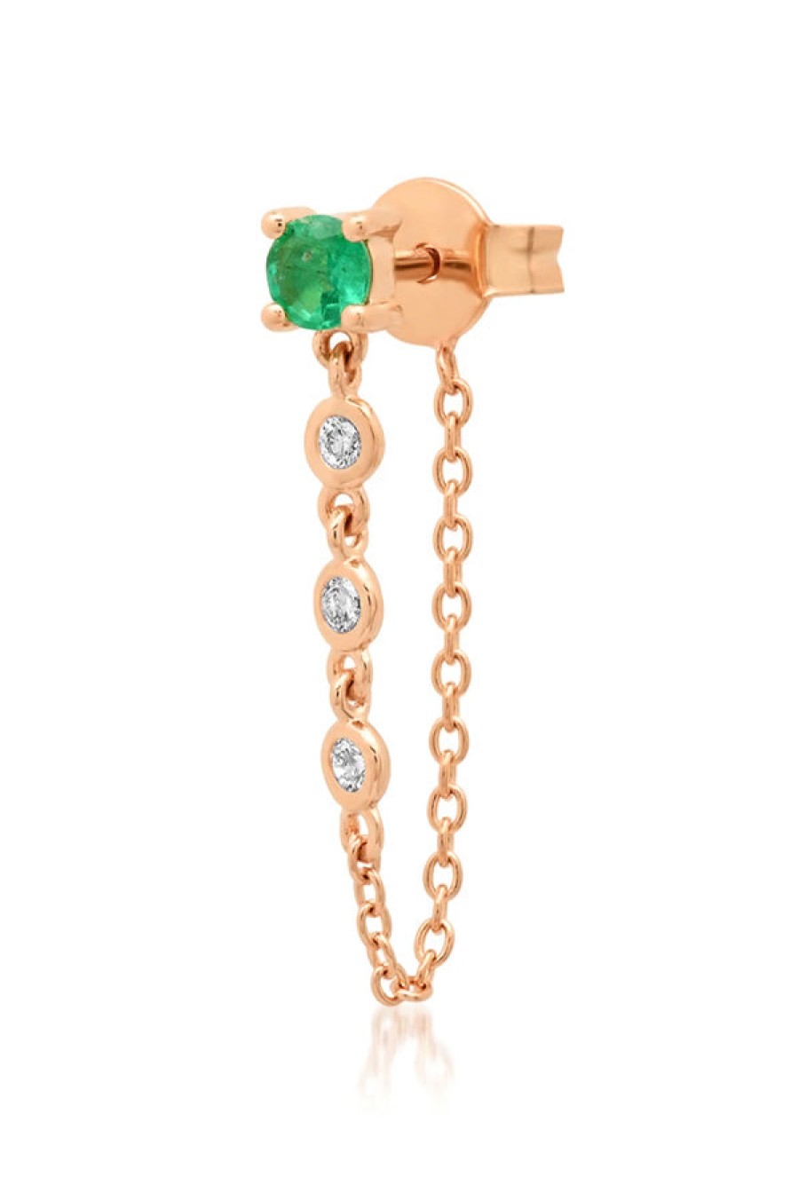 Eriness | Single Emerald Stud With Diamond Chain