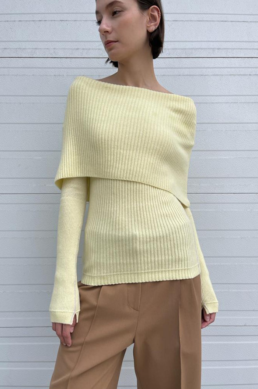 Maria McManus | Ribbed Cape Sweater In Pale Yellow