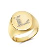 Gabriela Artigas | Large Disc Signet Ring With Engraved White Pave Diamonds