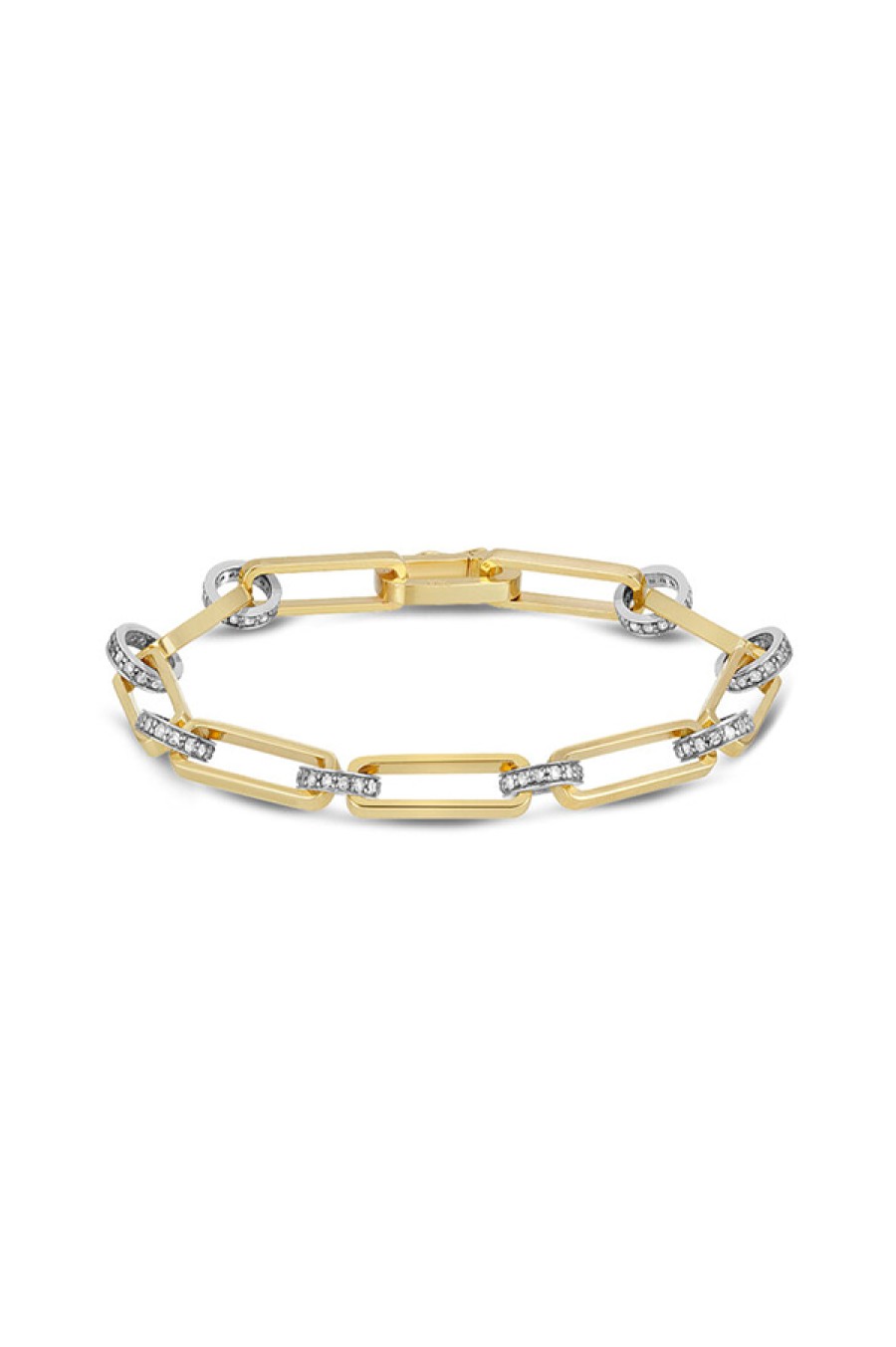 Nancy Newberg | 14K Yellow Gold Long Oval Link Bracelet With Silver And Diamond Rondelles