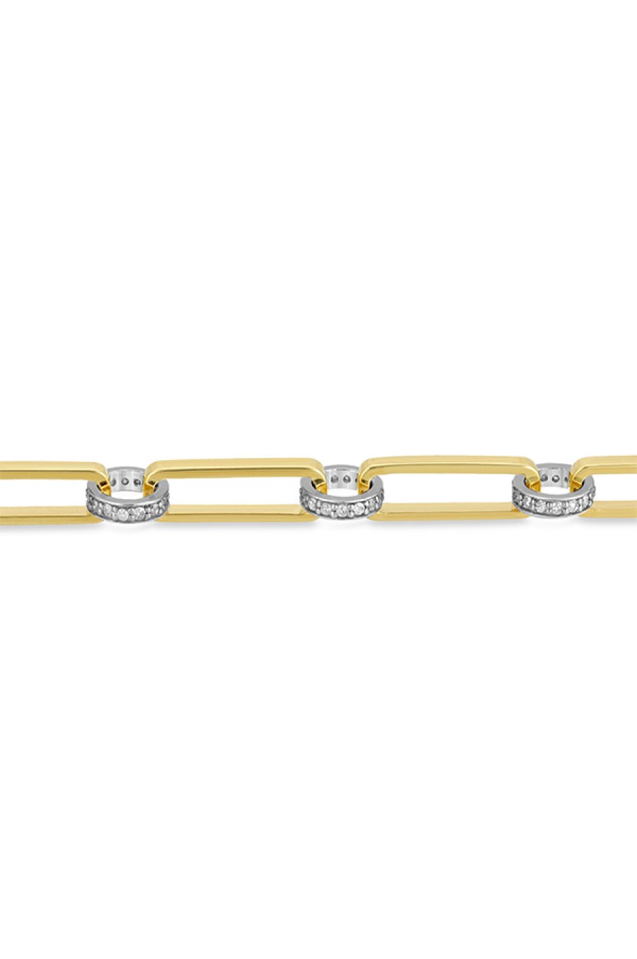 Nancy Newberg | 14K Yellow Gold Long Oval Link Bracelet With Silver And Diamond Rondelles