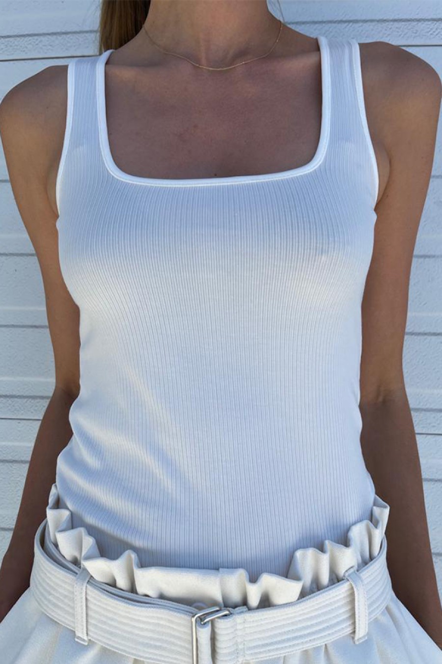 RicherPoorer | White Vintage Ribbed Square Neck Tank