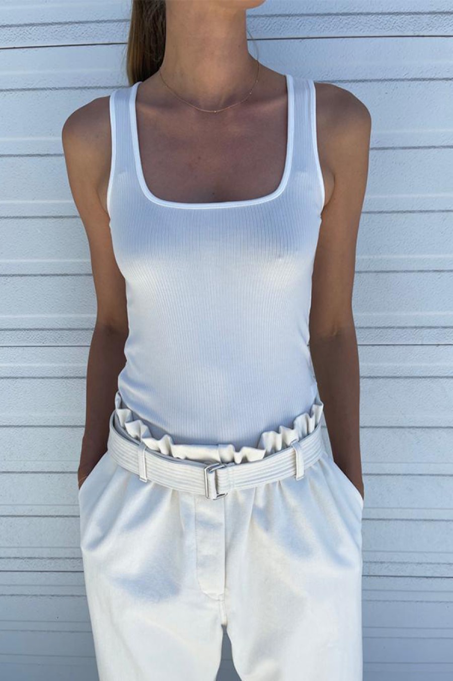 RicherPoorer | White Vintage Ribbed Square Neck Tank