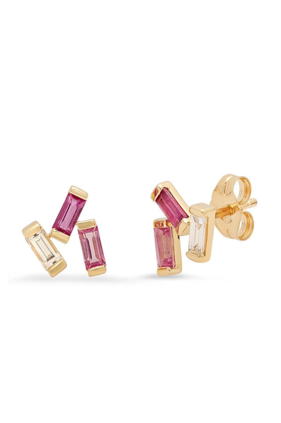 Eriness | Ruby, Pink Sapphire And Diamond Baguette Clusters