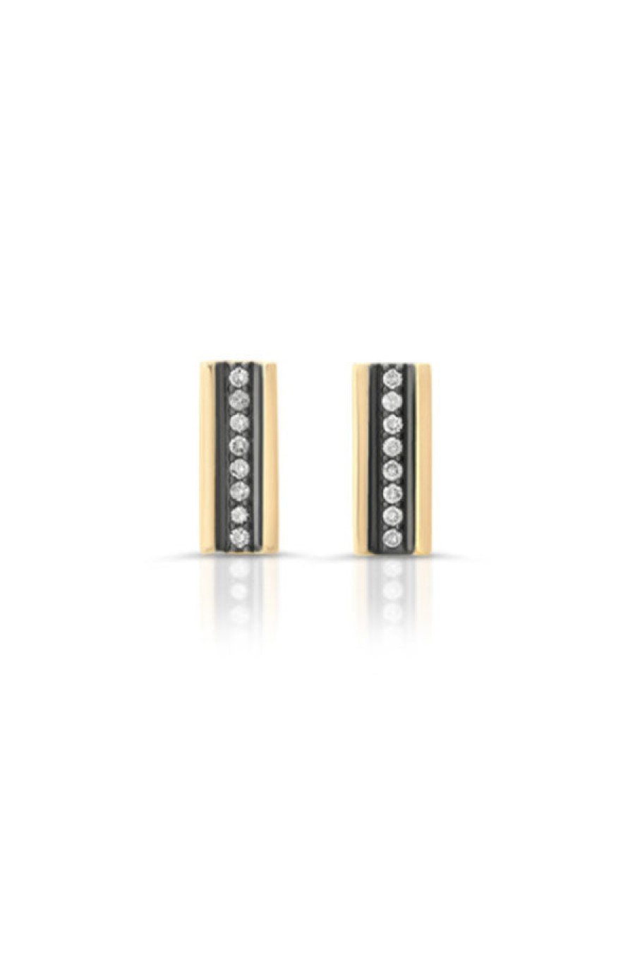 Nancy Newberg | Diamond Stripe Earrings In 14K Yellow Gold Black With Ruthenium Trim