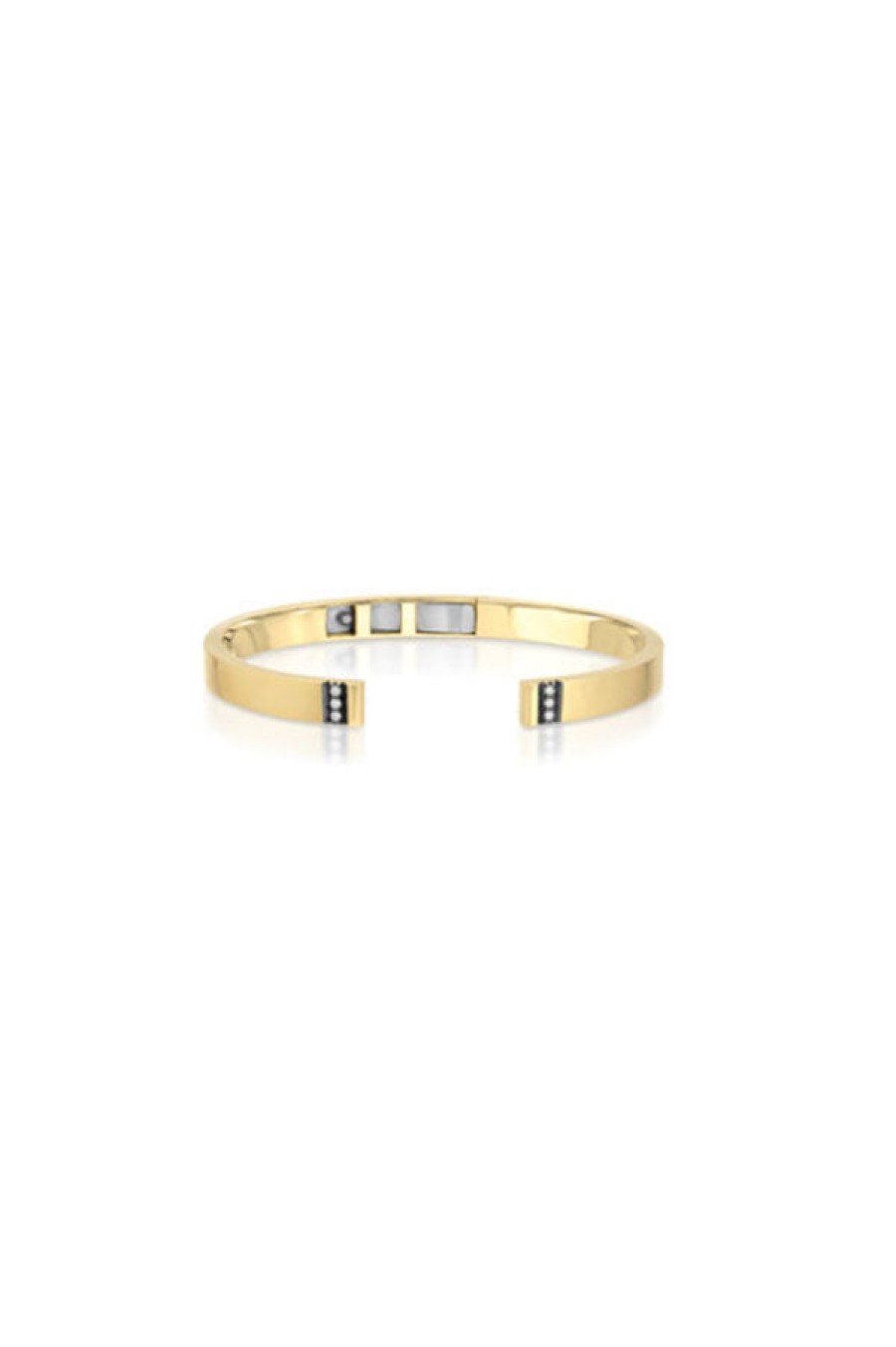 Nancy Newberg | 14K Yellow Gold Open Front Bangle With Black Ruthenium And Diamond Bevel Trim