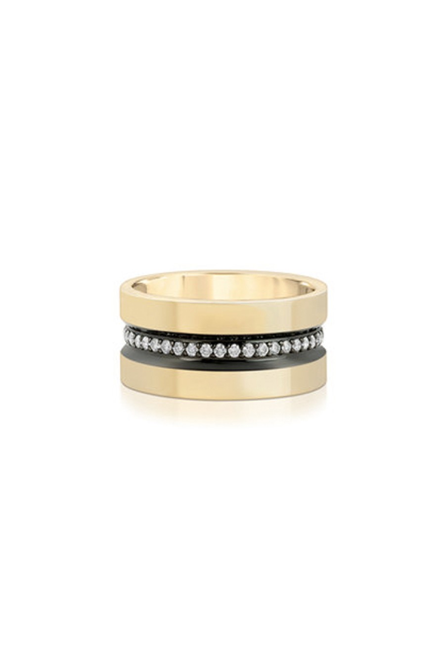 Nancy Newberg | Diamond Line 14K Yellow Gold Wide Diamond Line Band With Ruthenium Trim