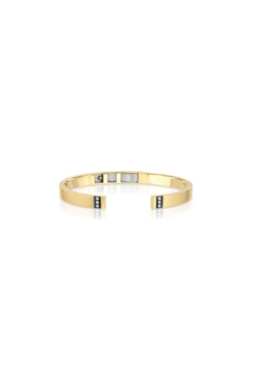 Nancy Newberg | 14K Yellow Gold Open Front Bangle With Black Ruthenium And Diamond Bevel Trim