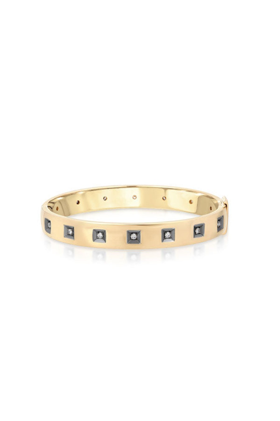 Nancy Newberg | Diamond Box 14K Yellow Gold Bangle With Black Ruthenium Bevel Trim