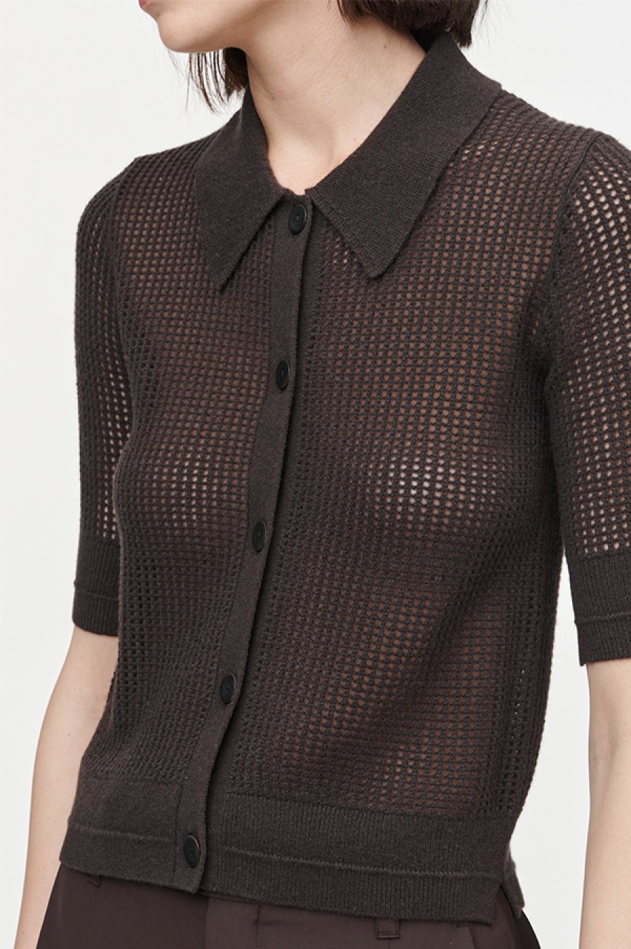 Maria McManus | Mesh Polo Cardigan In Chocolate (Sold Out)