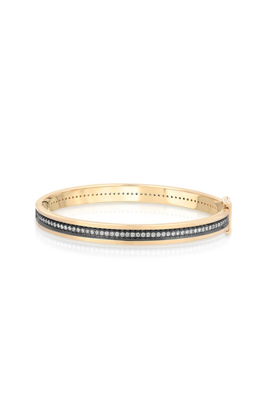 Nancy Newberg | Narrow Line 14K Yellow Gold Bangle With Black Ruthenium Bevel Trim