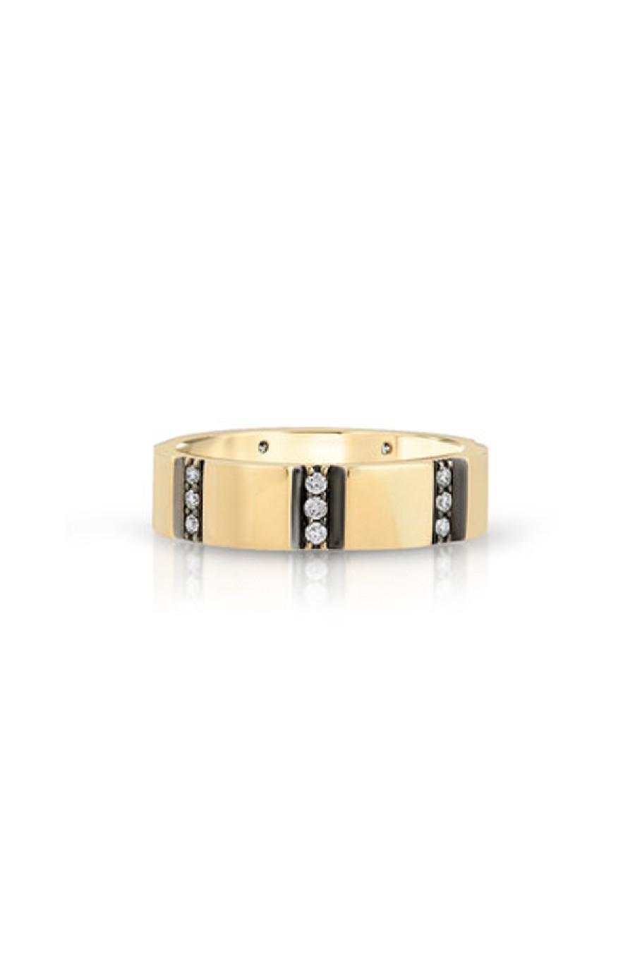 Nancy Newberg | Diamond Striped 14K Gold Thin Band With Black Ruthenium Trim