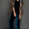 Juan Carlos Obando | Teal Vintage Velvet Cowl Neck Jumpsuit