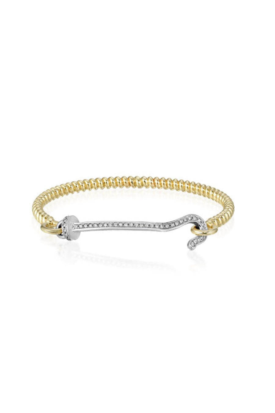 Nancy Newberg | 14K Yellow Gold Twist Bangle With Silver And Diamond Hook