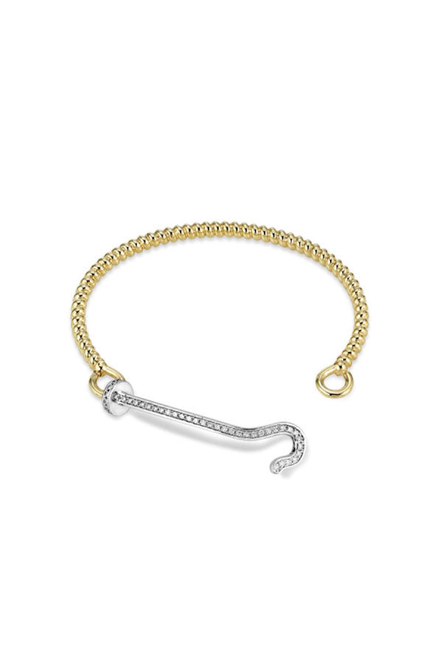 Nancy Newberg | 14K Yellow Gold Twist Bangle With Silver And Diamond Hook