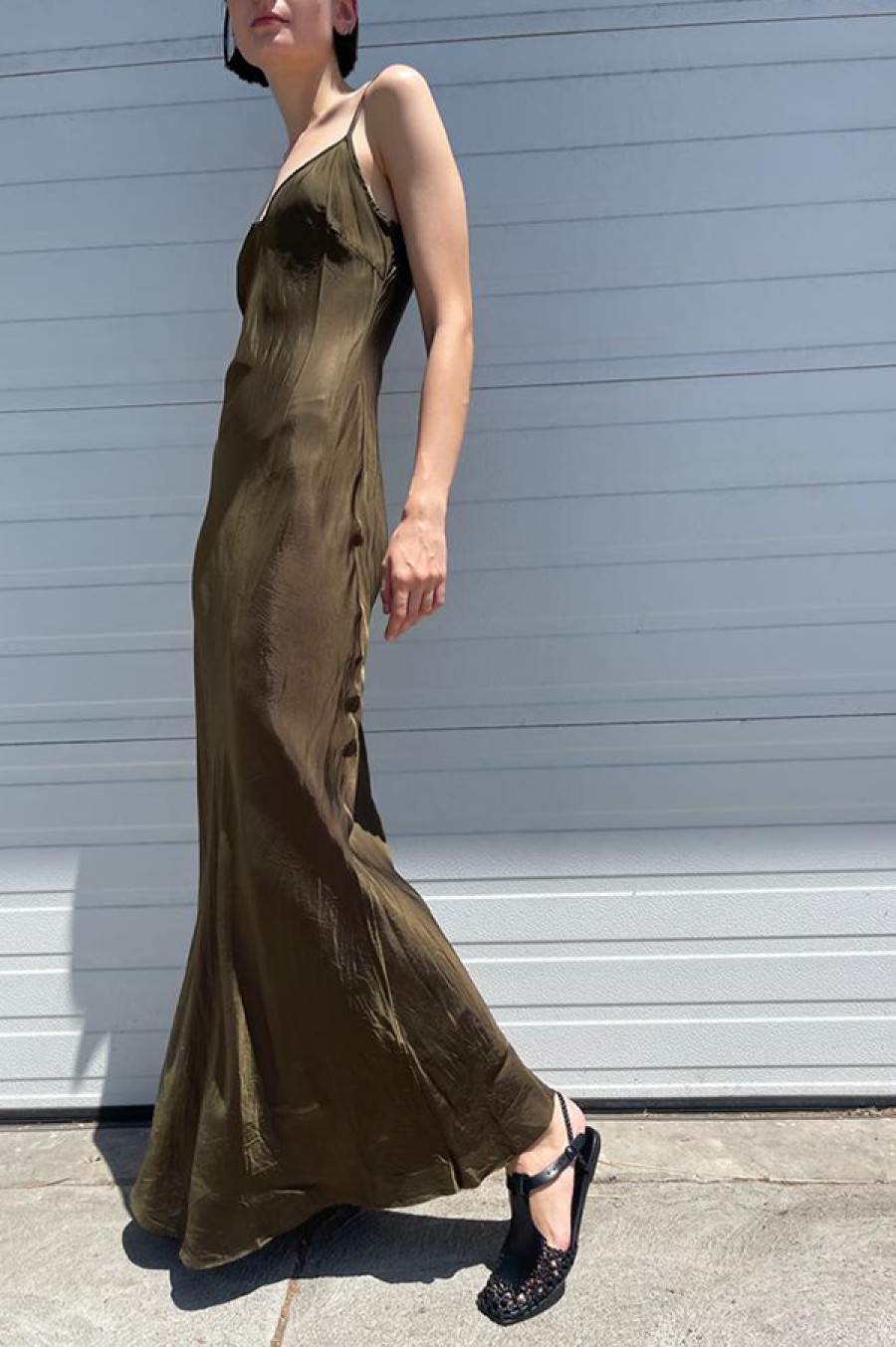 Organic by John Patrick | Floor-Length Bias Ankle Slip In Olive (Sold Out)